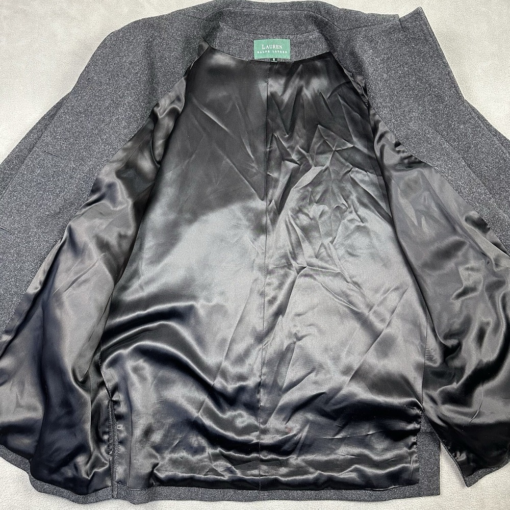 Vtg Ralph Lauren 100% Wool Overcoat Size 6 USA Made Satin Lined Gray Mid Length - Picture 6 of 15